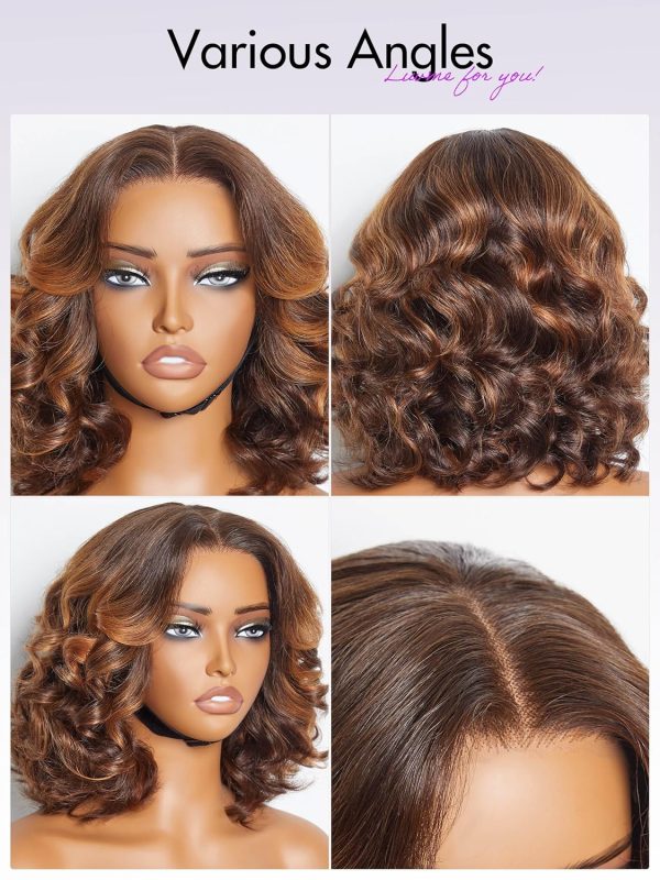 LUVME HAIR 8 Inch Blonde Highlight Short Curly Human Hair Wig Glueless Pre Plucked Left C Parted Ombre Bob Wig, Ready to Go Pre Cut HD Lace Closure Wig - Image 131