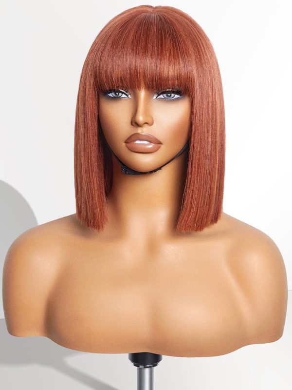 LUVME HAIR Ombre Blonde Bob Wig with Bangs Human Hair, Silky Straight Platinum Blonde Human Hair Short Wigs with Dark Roots, Ready to Go Lace Bang Bob Wig 10 Inch - Image 14