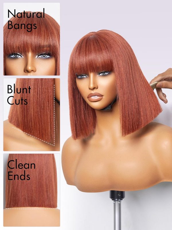 LUVME HAIR Ombre Blonde Bob Wig with Bangs Human Hair, Silky Straight Platinum Blonde Human Hair Short Wigs with Dark Roots, Ready to Go Lace Bang Bob Wig 10 Inch - Image 16