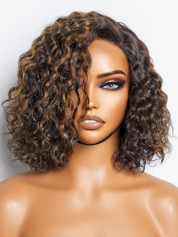 LUVME HAIR 8 Inch Blonde Highlight Short Curly Human Hair Wig Glueless Pre Plucked Left C Parted Ombre Bob Wig, Ready to Go Pre Cut HD Lace Closure Wig - Image 138