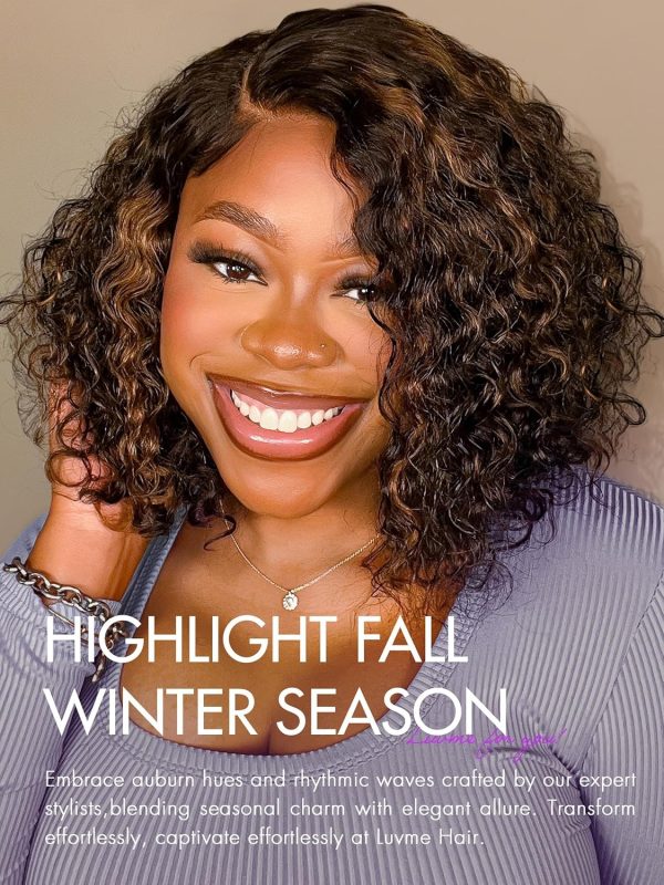 LUVME HAIR 8 Inch Blonde Highlight Short Curly Human Hair Wig Glueless Pre Plucked Left C Parted Ombre Bob Wig, Ready to Go Pre Cut HD Lace Closure Wig - Image 139
