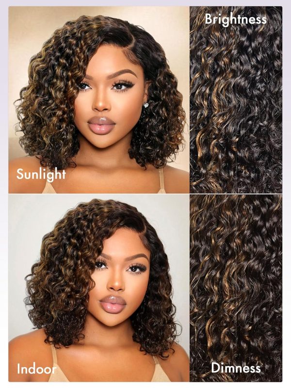 LUVME HAIR 8 Inch Blonde Highlight Short Curly Human Hair Wig Glueless Pre Plucked Left C Parted Ombre Bob Wig, Ready to Go Pre Cut HD Lace Closure Wig - Image 141