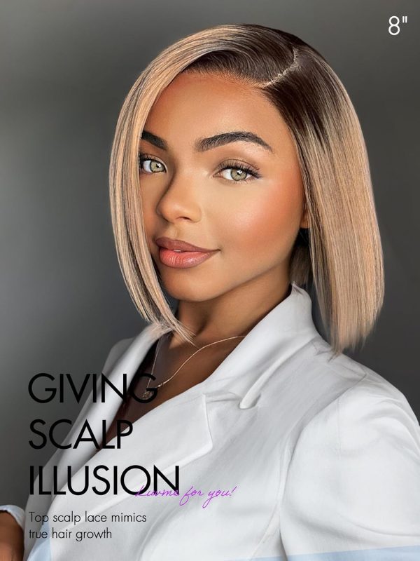 LUVME HAIR 8 Inch Blonde Highlight Short Curly Human Hair Wig Glueless Pre Plucked Left C Parted Ombre Bob Wig, Ready to Go Pre Cut HD Lace Closure Wig - Image 152