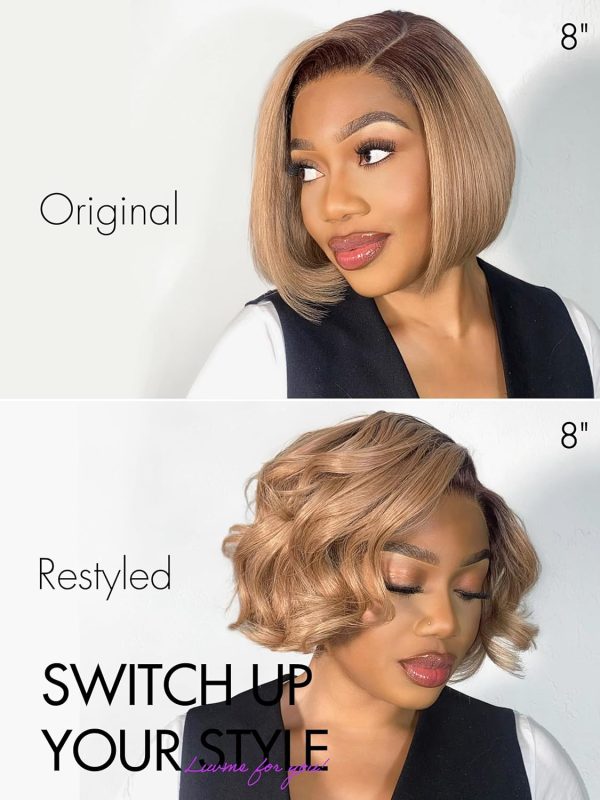 LUVME HAIR 8 Inch Blonde Highlight Short Curly Human Hair Wig Glueless Pre Plucked Left C Parted Ombre Bob Wig, Ready to Go Pre Cut HD Lace Closure Wig - Image 155
