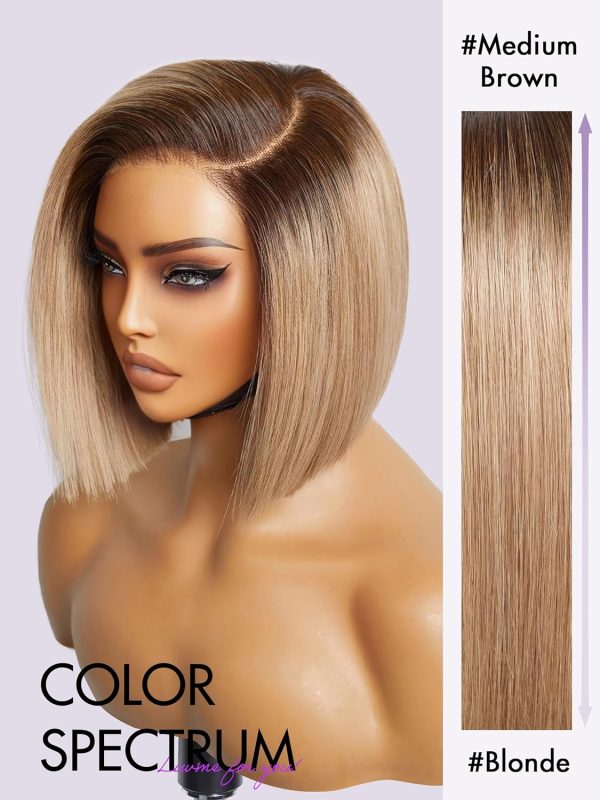 LUVME HAIR 8 Inch Blonde Highlight Short Curly Human Hair Wig Glueless Pre Plucked Left C Parted Ombre Bob Wig, Ready to Go Pre Cut HD Lace Closure Wig - Image 156
