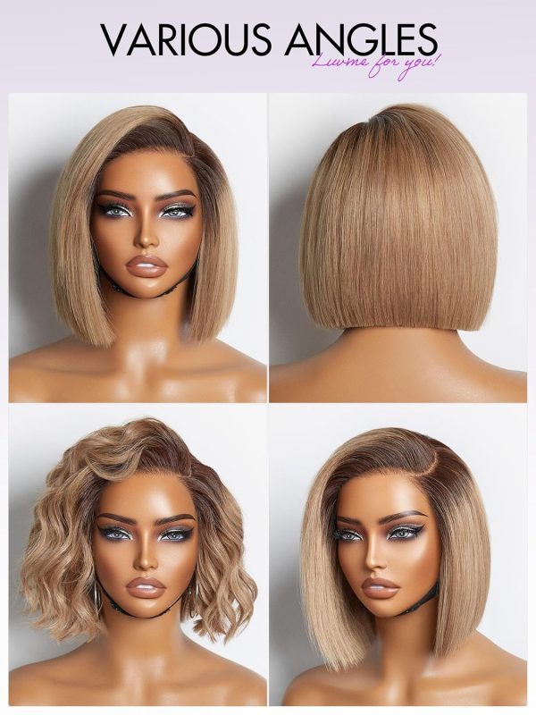 LUVME HAIR 8 Inch Blonde Highlight Short Curly Human Hair Wig Glueless Pre Plucked Left C Parted Ombre Bob Wig, Ready to Go Pre Cut HD Lace Closure Wig - Image 157
