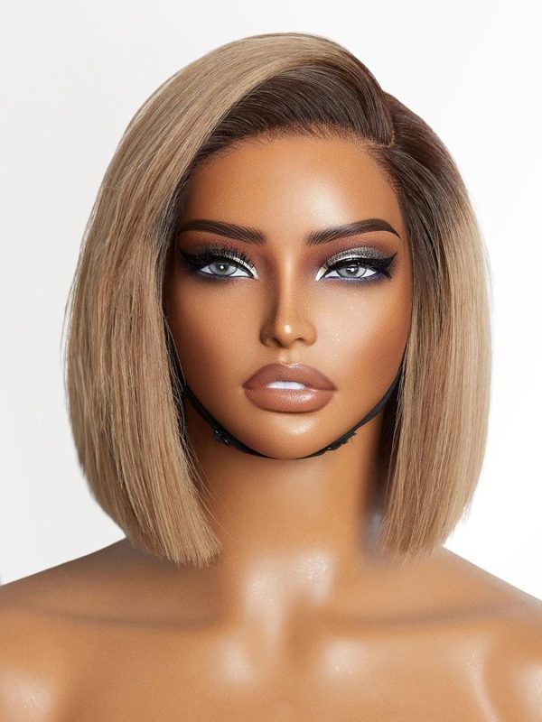 LUVME HAIR 8 Inch Blonde Highlight Short Curly Human Hair Wig Glueless Pre Plucked Left C Parted Ombre Bob Wig, Ready to Go Pre Cut HD Lace Closure Wig - Image 166