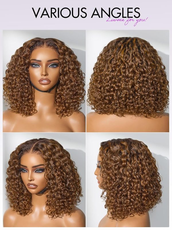 LUVME HAIR 8 Inch Blonde Highlight Short Curly Human Hair Wig Glueless Pre Plucked Left C Parted Ombre Bob Wig, Ready to Go Pre Cut HD Lace Closure Wig - Image 170