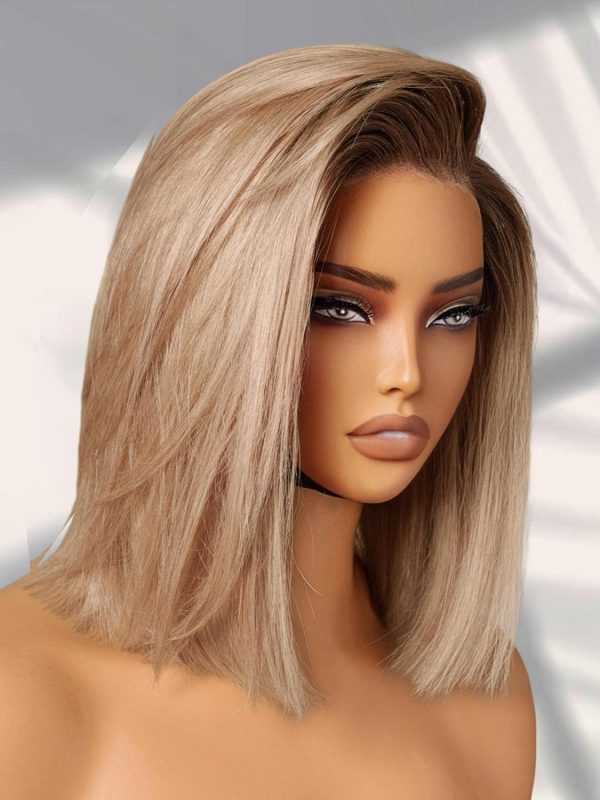 LUVME HAIR 8 Inch Blonde Highlight Short Curly Human Hair Wig Glueless Pre Plucked Left C Parted Ombre Bob Wig, Ready to Go Pre Cut HD Lace Closure Wig - Image 171
