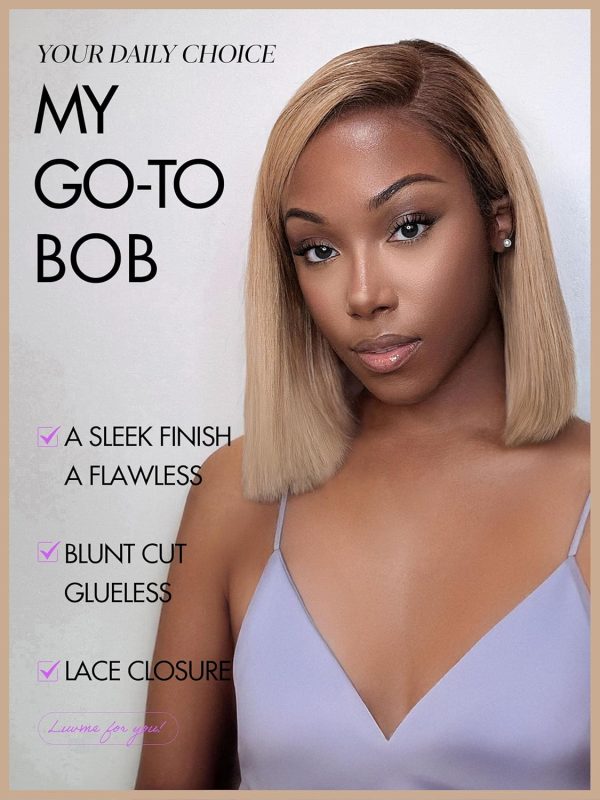 LUVME HAIR 8 Inch Blonde Highlight Short Curly Human Hair Wig Glueless Pre Plucked Left C Parted Ombre Bob Wig, Ready to Go Pre Cut HD Lace Closure Wig - Image 172