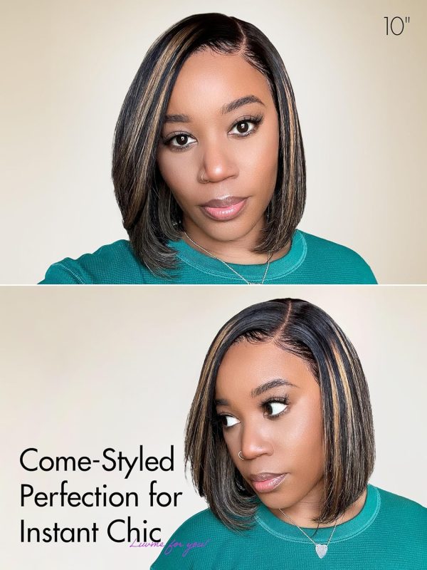 LUVME HAIR Ombre Blonde Highlight Silky Straight Glueless Pre Cut Lace Bob Wig - Image 5