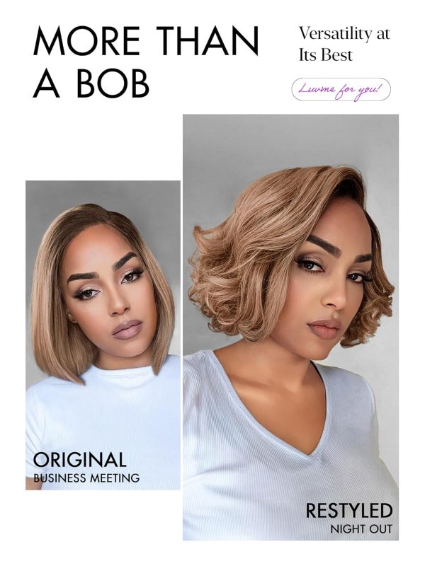 LUVME HAIR 8 Inch Blonde Highlight Short Curly Human Hair Wig Glueless Pre Plucked Left C Parted Ombre Bob Wig, Ready to Go Pre Cut HD Lace Closure Wig - Image 175