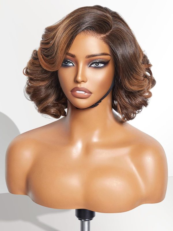 LUVME HAIR 8 Inch Blonde Highlight Short Curly Human Hair Wig Glueless Pre Plucked Left C Parted Ombre Bob Wig, Ready to Go Pre Cut HD Lace Closure Wig - Image 186
