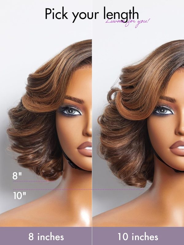 LUVME HAIR 8 Inch Blonde Highlight Short Curly Human Hair Wig Glueless Pre Plucked Left C Parted Ombre Bob Wig, Ready to Go Pre Cut HD Lace Closure Wig - Image 191