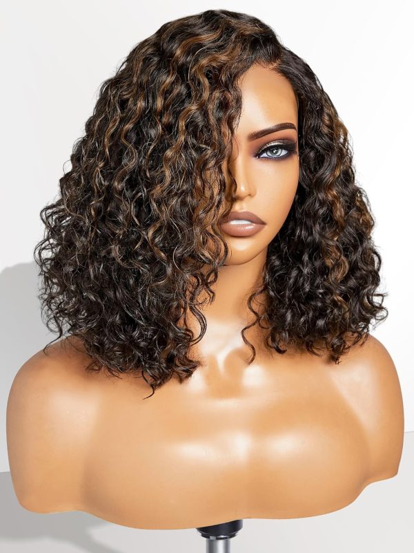 LUVME HAIR 8 Inch Blonde Highlight Short Curly Human Hair Wig Glueless Pre Plucked Left C Parted Ombre Bob Wig, Ready to Go Pre Cut HD Lace Closure Wig - Image 194