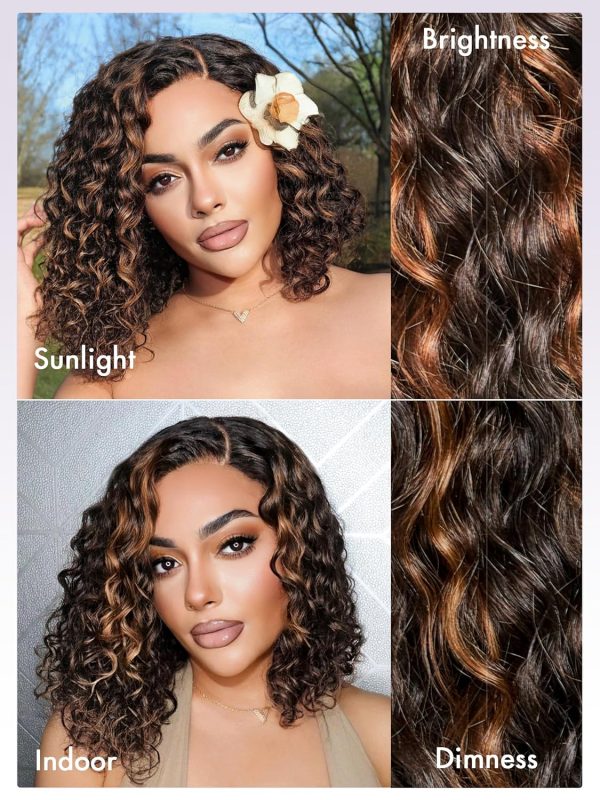 LUVME HAIR 8 Inch Blonde Highlight Short Curly Human Hair Wig Glueless Pre Plucked Left C Parted Ombre Bob Wig, Ready to Go Pre Cut HD Lace Closure Wig - Image 196