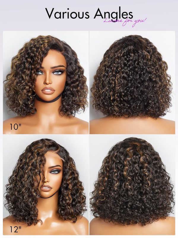 LUVME HAIR 8 Inch Blonde Highlight Short Curly Human Hair Wig Glueless Pre Plucked Left C Parted Ombre Bob Wig, Ready to Go Pre Cut HD Lace Closure Wig - Image 197