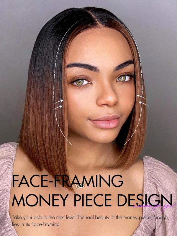 LUVME HAIR Ombre Blonde Highlight Silky Straight Glueless Pre Cut Lace Bob Wig - Image 109