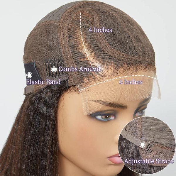 LUVME HAIR 14 Inch Yaki Straight Bob Wig with Bangs Human Hair Glueless HD Lace Bob Wig with Brown Highlights, Ready to Go Short Wigs For Women 180 Density Breathable Cap - Image 25