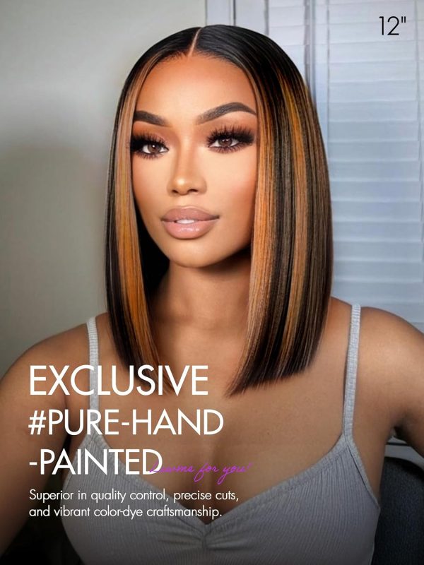 LUVME HAIR Ombre Blonde Highlight Silky Straight Glueless Pre Cut Lace Bob Wig - Image 175