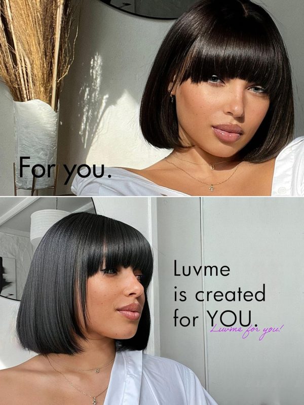 LUVME HAIR 14 Inch Yaki Straight Bob Wig with Bangs Human Hair Glueless HD Lace Bob Wig with Brown Highlights, Ready to Go Short Wigs For Women 180 Density Breathable Cap - Image 62