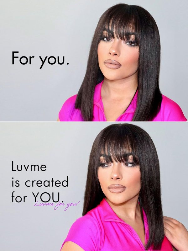 LUVME HAIR 14 Inch Yaki Straight Bob Wig with Bangs Human Hair Glueless HD Lace Bob Wig with Brown Highlights, Ready to Go Short Wigs For Women 180 Density Breathable Cap - Image 88