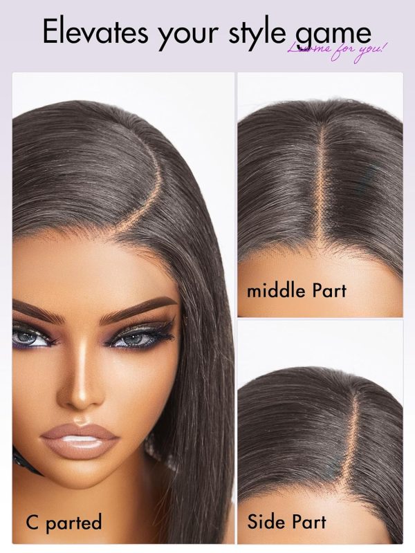 LUVME HAIR 14 Inch Yaki Straight Bob Wig with Bangs Human Hair Glueless HD Lace Bob Wig with Brown Highlights, Ready to Go Short Wigs For Women 180 Density Breathable Cap - Image 97