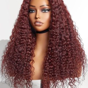 LUVME HAIR 5X5 Dark Reddish Brown Fluffy Water Wave Glueless 5x5 Closure Lace Front Wig Pre Cut Lace Ready To Go Wig Human Hair Wig For Women (16 Inch & Precut Lace)