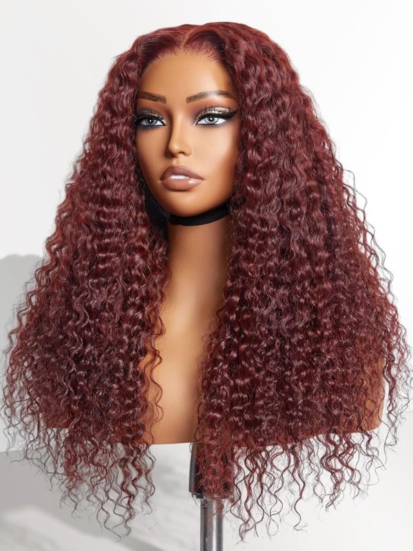 LUVME HAIR 5X5 Dark Reddish Brown Fluffy Water Wave Glueless 5x5 Closure Lace Front Wig Pre Cut Lace Ready To Go Wig Human Hair Wig For Women (16 Inch & Precut Lace)