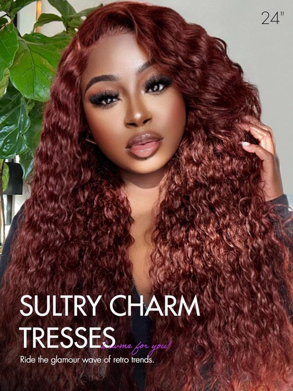 LUVME HAIR 5X5 Dark Reddish Brown Fluffy Water Wave Glueless 5x5 Closure Lace Front Wig Pre Cut Lace Ready To Go Wig Human Hair Wig For Women (16 Inch & Precut Lace) - Image 2