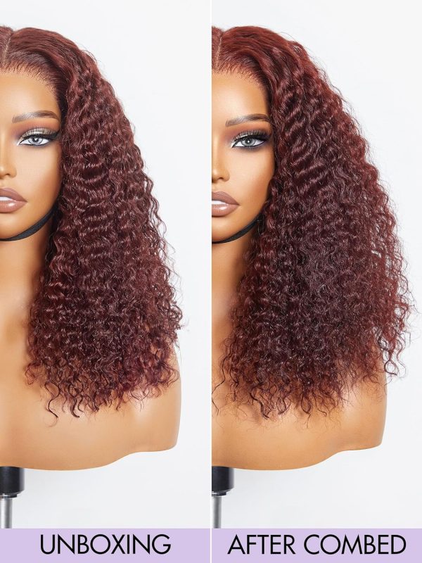 LUVME HAIR 5X5 Dark Reddish Brown Fluffy Water Wave Glueless 5x5 Closure Lace Front Wig Pre Cut Lace Ready To Go Wig Human Hair Wig For Women (16 Inch & Precut Lace) - Image 5