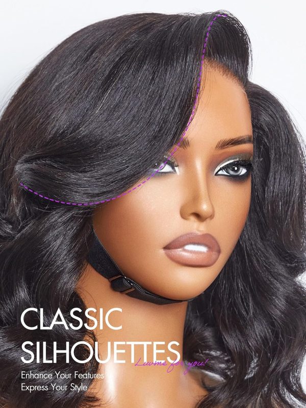 LUVME HAIR 14 Inch Yaki Straight Bob Wig with Bangs Human Hair Glueless HD Lace Bob Wig with Brown Highlights, Ready to Go Short Wigs For Women 180 Density Breathable Cap - Image 144