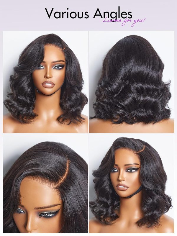 LUVME HAIR 14 Inch Yaki Straight Bob Wig with Bangs Human Hair Glueless HD Lace Bob Wig with Brown Highlights, Ready to Go Short Wigs For Women 180 Density Breathable Cap - Image 146