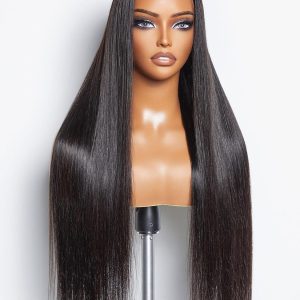 LUVME HAIR 16'' Straight Lace Front Wigs Human Hair 13x4 Pre Cut Lace Glueless Human Hair Wig Pre Plucked Long Straight Black Wig For Women 180 Density