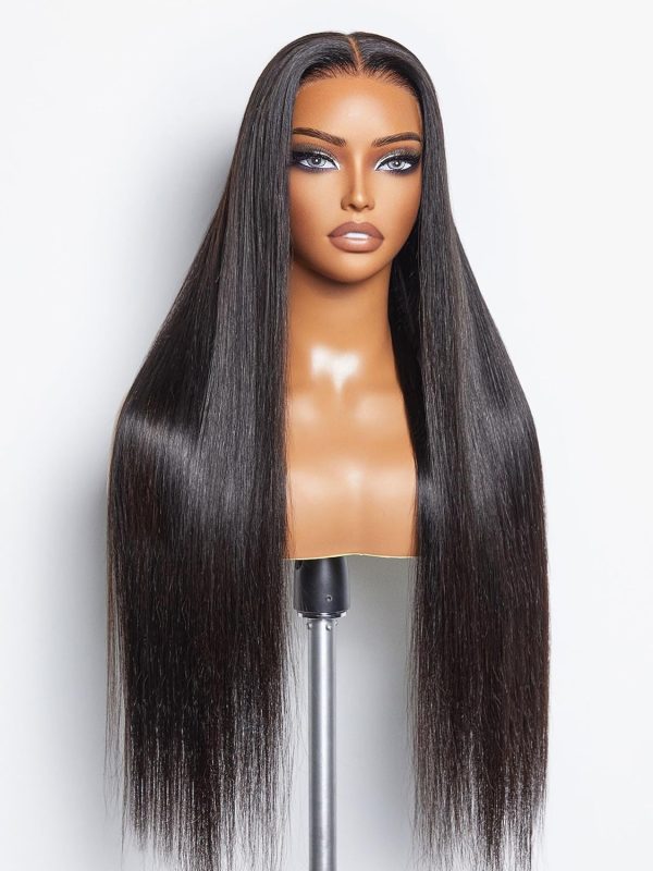 LUVME HAIR 16'' Straight Lace Front Wigs Human Hair 13x4 Pre Cut Lace Glueless Human Hair Wig Pre Plucked Long Straight Black Wig For Women 180 Density