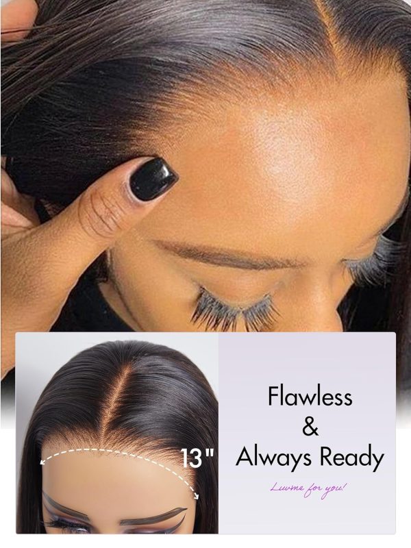 LUVME HAIR 16'' Straight Lace Front Wigs Human Hair 13x4 Pre Cut Lace Glueless Human Hair Wig Pre Plucked Long Straight Black Wig For Women 180 Density - Image 4
