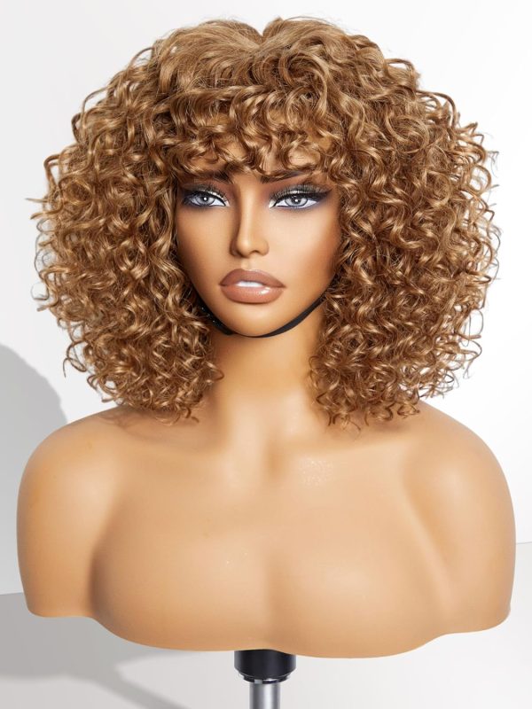 LUVME HAIR 14 Inch Yaki Straight Bob Wig with Bangs Human Hair Glueless HD Lace Bob Wig with Brown Highlights, Ready to Go Short Wigs For Women 180 Density Breathable Cap - Image 161