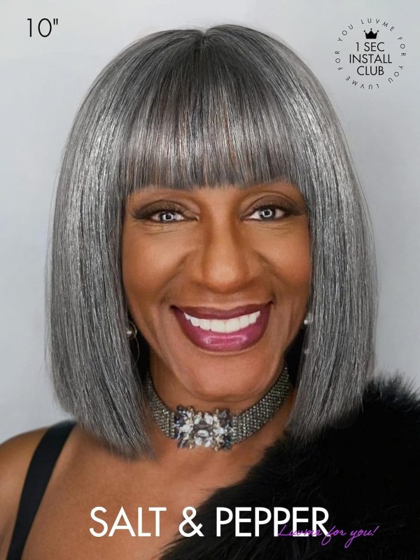 LUVME HAIR 14 Inch Yaki Straight Bob Wig with Bangs Human Hair Glueless HD Lace Bob Wig with Brown Highlights, Ready to Go Short Wigs For Women 180 Density Breathable Cap - Image 164