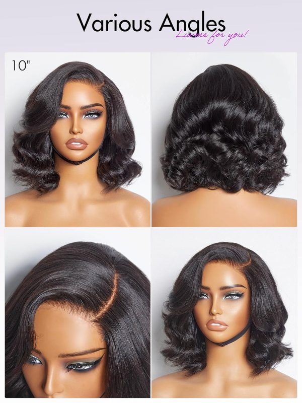 LUVME HAIR 14 Inch Yaki Straight Bob Wig with Bangs Human Hair Glueless HD Lace Bob Wig with Brown Highlights, Ready to Go Short Wigs For Women 180 Density Breathable Cap - Image 173