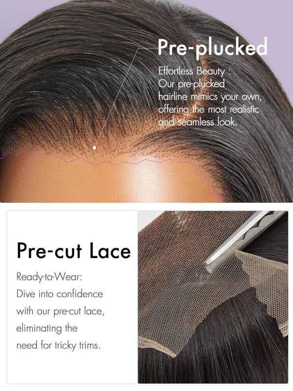 LUVME HAIR 16'' Straight Lace Front Wigs Human Hair 13x4 Pre Cut Lace Glueless Human Hair Wig Pre Plucked Long Straight Black Wig For Women 180 Density - Image 61