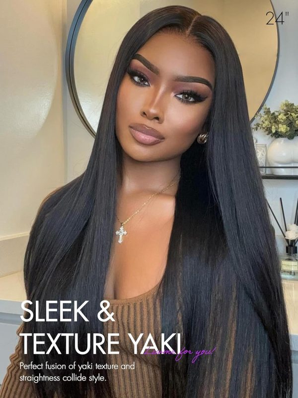 LUVME HAIR 16 Inch Yaki Straight Human Hair Wigs Pre Cut 5x5 Glueless HD Lace Closure Wig Pre Plucked Natural Black - Image 2