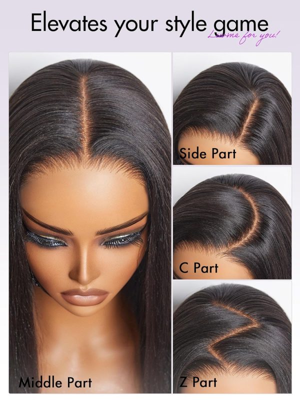 LUVME HAIR 16 Inch Yaki Straight Human Hair Wigs Pre Cut 5x5 Glueless HD Lace Closure Wig Pre Plucked Natural Black - Image 6