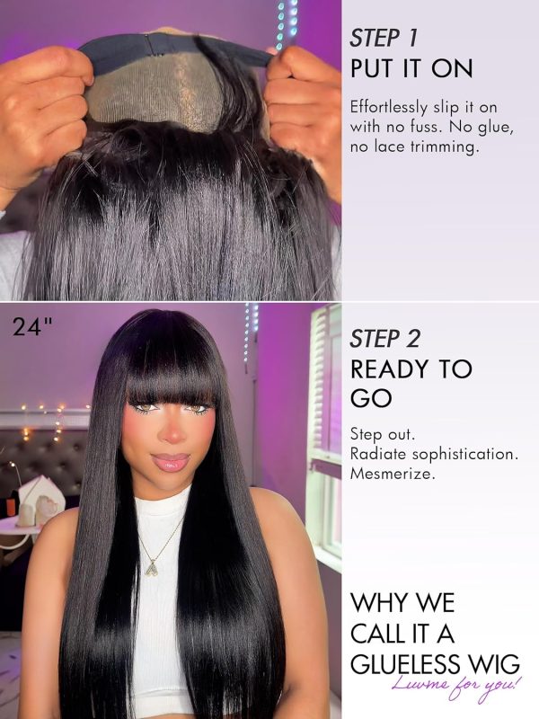 LUVME HAIR 16 Inch Yaki Straight Human Hair Wigs Pre Cut 5x5 Glueless HD Lace Closure Wig Pre Plucked Natural Black - Image 11